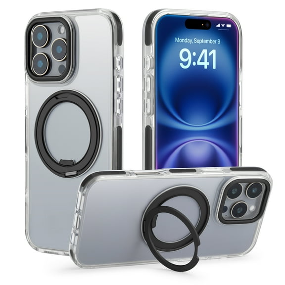 ROFAY Compatible with iPhone 16 Case [3X Military-Grade Drop Protection], Magnetic Kickstand & Ring Stand, Shockproof, Anti-Fingerprint, MagSafe Compatible - Black