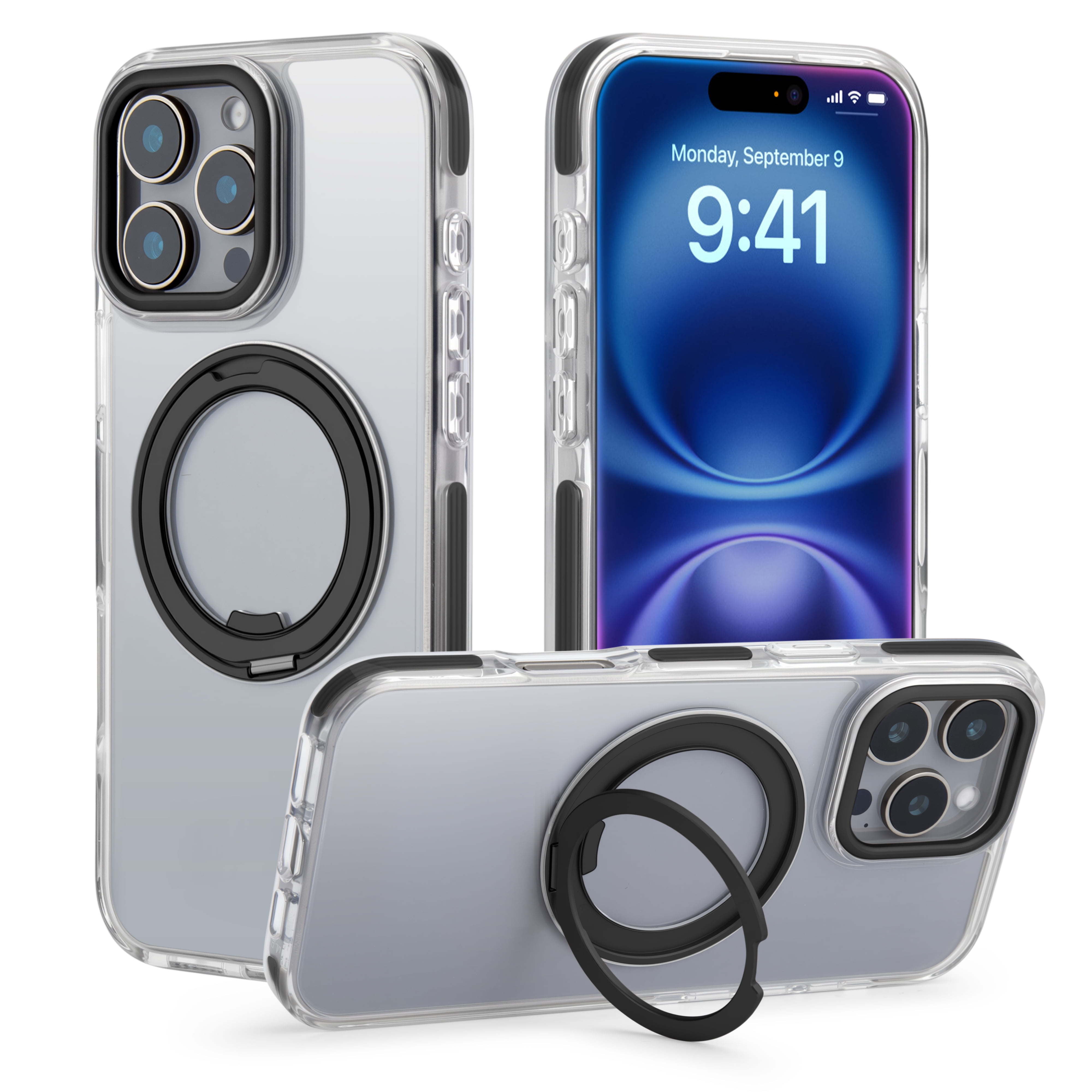 ROFAY Compatible with iPhone 16 Pro Case [3X Military-Grade Drop Protection], Magnetic Kickstand & Ring Stand, Shockproof, Anti-Fingerprint, MagSafe Compatible - Black