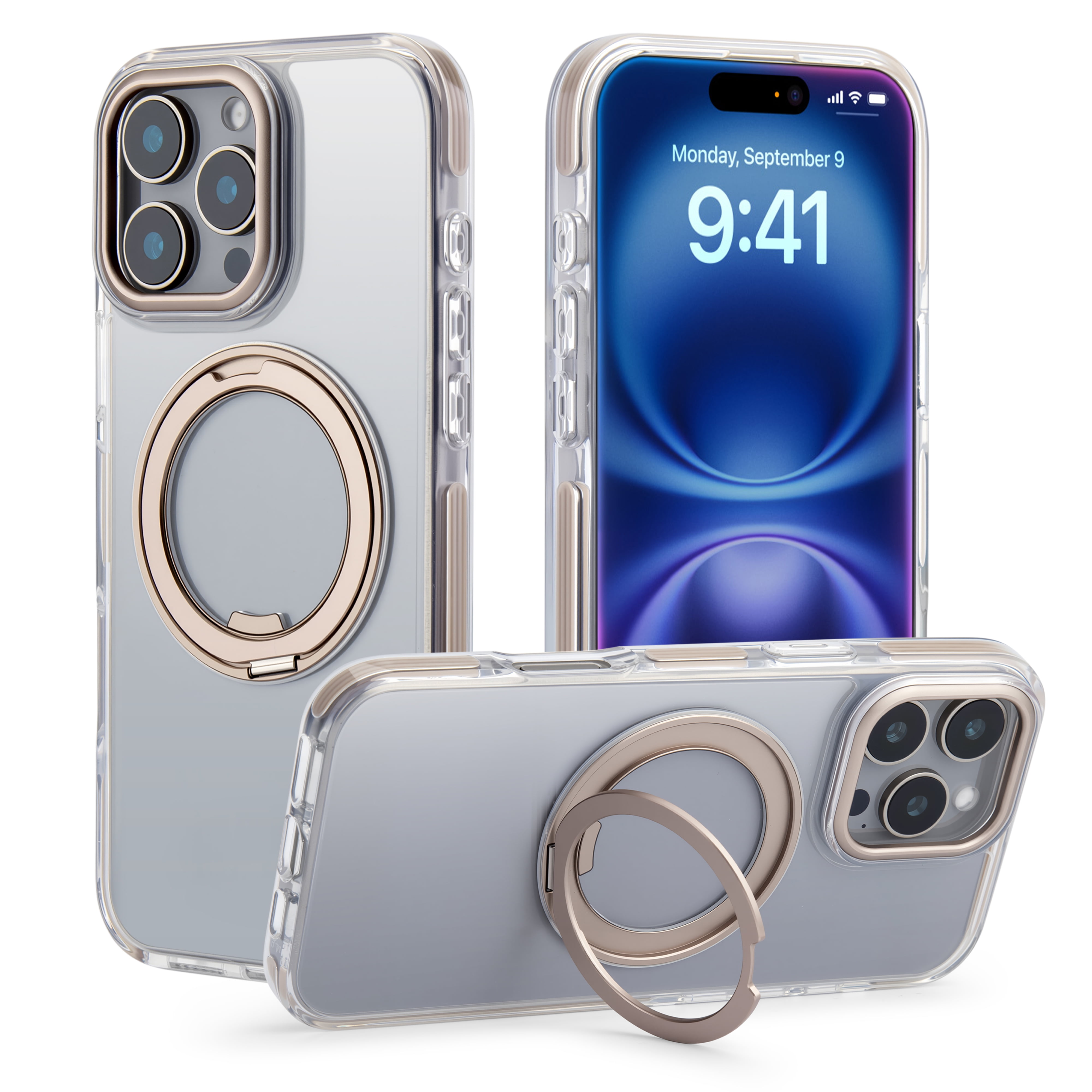 ROFAY Compatible with iPhone 15 Pro Case [3X Military-Grade Drop Protection], Magnetic Kickstand & Ring Stand, Shockproof, Anti-Fingerprint, MagSafe Compatible - Gold