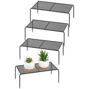 ROFAY Set of 4 Metal Kitchen Countertop Shelf Riser Organizer for Cabinets, Fridge, and Pantries - Black
