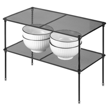 ROFAY Set of 2 Stackable Expandable Kitchen Cabinet Organizer Racks, Anti-Slip Feet, Black