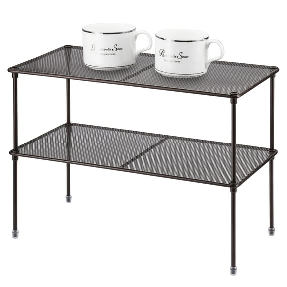 ROFAY Set of 2 Stackable Expandable Kitchen Cabinet Organizer and Storage Shelves with Anti-Slip Feet, Brown
