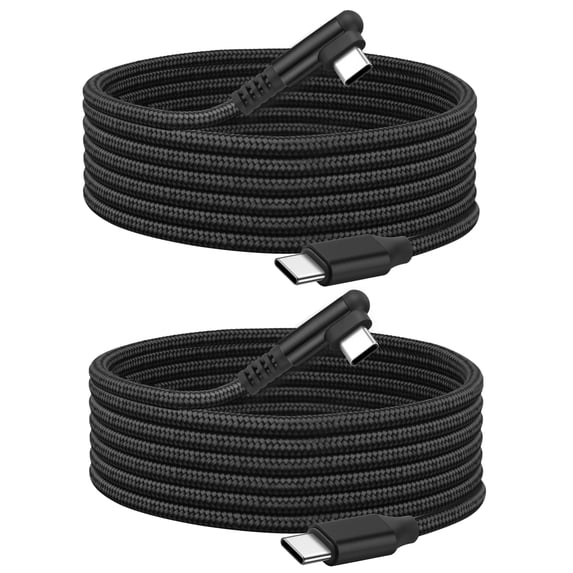 ROFAY USB C to USB C Cable 60W (2-Pack, 10FT, Black) Nylon Braided Right Angle Charger Cord Compaible with iPhone 16 Pro Max 15 Samsung S25 Ultra S24 iPad Pro MacBook