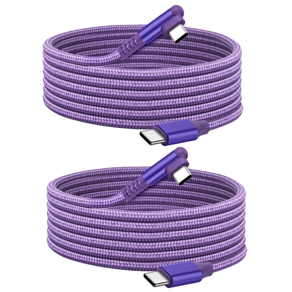 ROFAY USB C to USB C Cable 60W (2-Pack, 2FT, Purple) Nylon Braided Right Angle Charger Cord Compaible with iPhone 16 Pro Max 15 Samsung S25 Ultra S24 iPad Pro MacBook