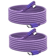 ROFAY USB C to USB C Cable 60W 2-Pack, 2FT, Purple Nylon Braided Right Angle Charger Cord Compaible with iPhone 16 Pro Max 15 Samsung S25 Ultra S24 iPad Pro MacBook