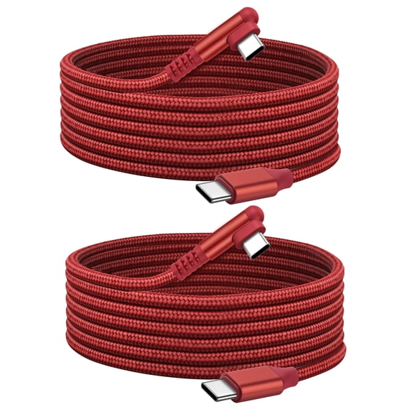 ROFAY USB C to USB C Cable 60W (2-Pack, 2FT, Red) Nylon Braided Right Angle Charger Cord Compaible with iPhone 16 Pro Max 15 Samsung S25 Ultra S24 iPad Pro MacBook