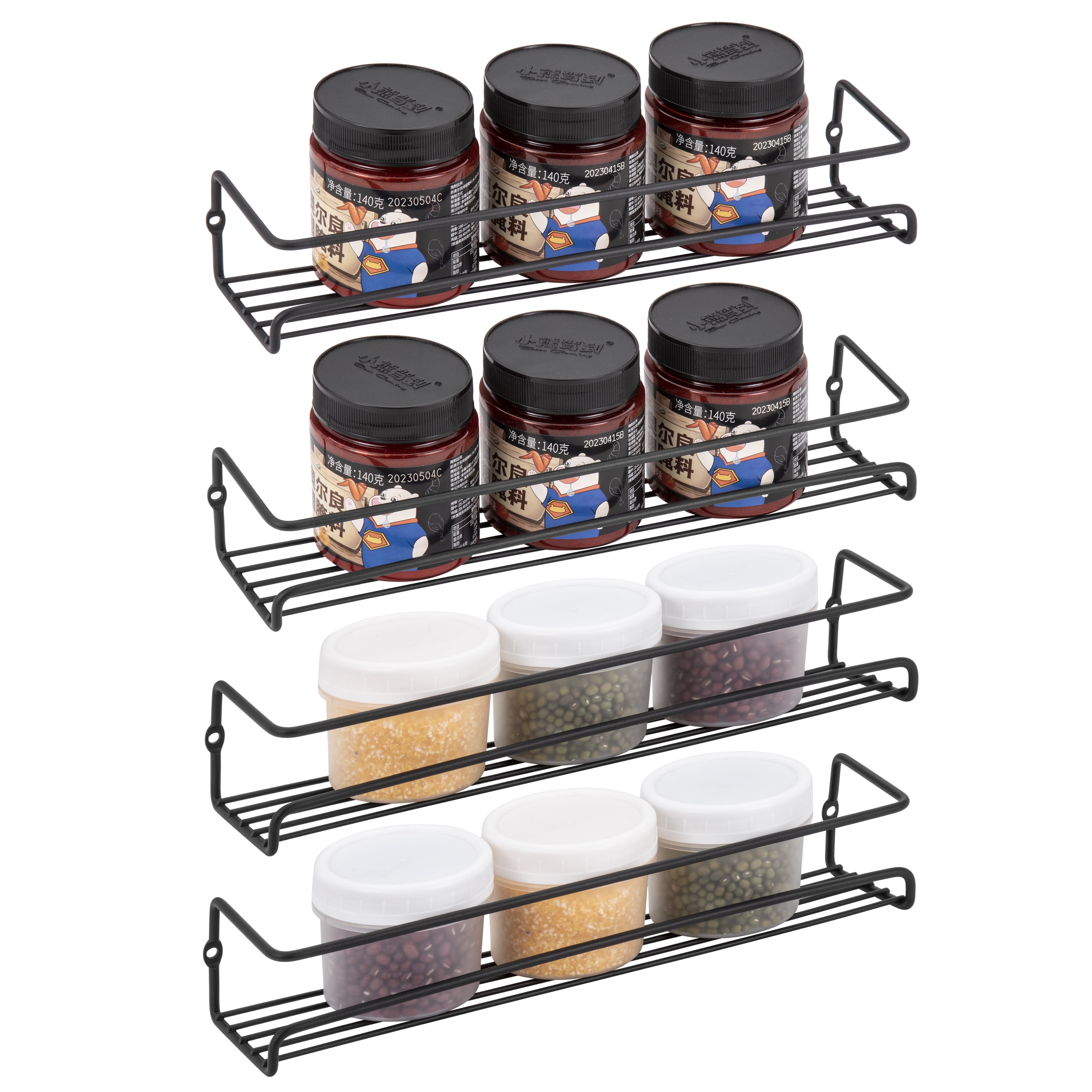 ROFAY Wall Mount Spice Rack Organizer 4 Pack Black, Adjustable Tier ...