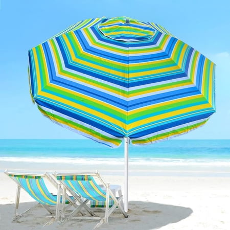 ROFFT 6.5 Ft Beach Umbrella for sand heavy duty Steel and Aluminum Pole, Sand Anchor UV 50+ protection Air vents Windproof Sunshade for Beach with reinforced ribs carry bag premium silver coate