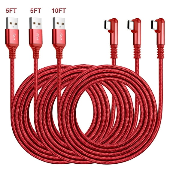 ROFICORD USB Type C Cable 3Pack(5/5/10ft) Nylon Braided Right Angle Fast Charge 3A Cord Compatible with iPhone15/16 Series/Samsung/Pixel/Moto/Android Phones