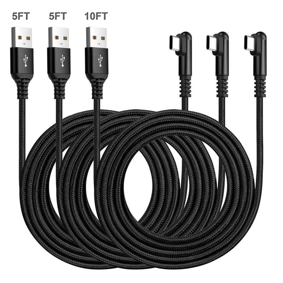 ROFICORD USB Type C Cable 3Pack(5/5/10ft) Nylon Braided Right Angle Fast Charge 3A Cord Compatible with iPhone15/16 Series/Samsung/Pixel/Moto/Android Phones