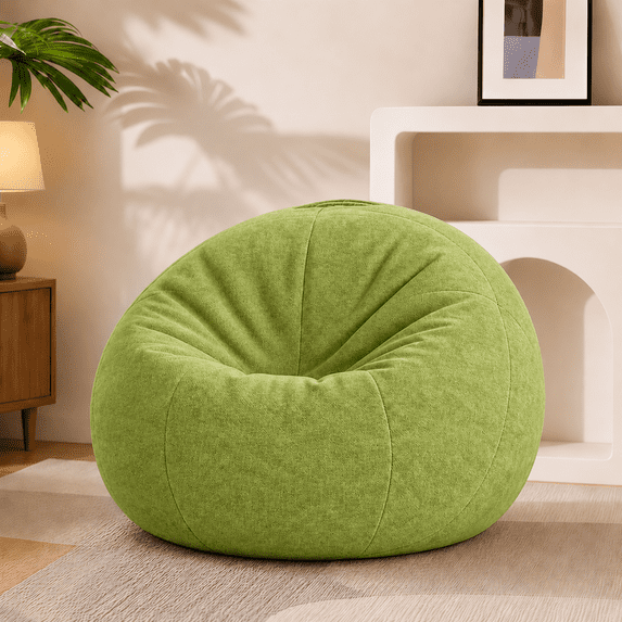 ROFIEJOX 31.5" Soft Fluffy Bean Bag Chair for Kids, Chenille Puffy Floor Lounge Seat for Bedroom, Playroom, Reading and Gaming, Green