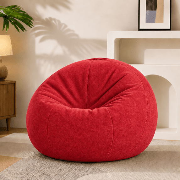 ROFIEJOX 31.5" Soft Fluffy Bean Bag Chair for Kids, Chenille Puffy Floor Lounge Seat for Bedroom, Playroom, Reading and Gaming, Red