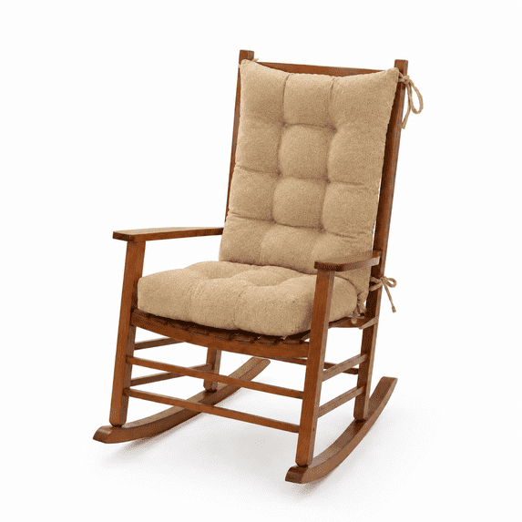 ROFIEJOX Indoor Rocking Chair Cushion with Ties, 21" x 17" x 3" Back and 17" x 17" x 4" Seat, Tufted Padding, Non-Slip Bottom, Beige