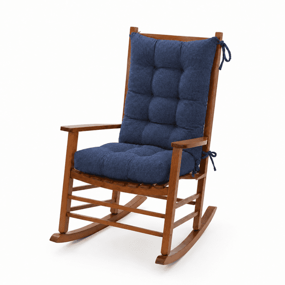 ROFIEJOX Indoor Rocking Chair Cushion with Ties, 28" x 18" x 3" Back and 18" x 18" x 4" Seat, Tufted Padding, Non-Slip Bottom, Blue