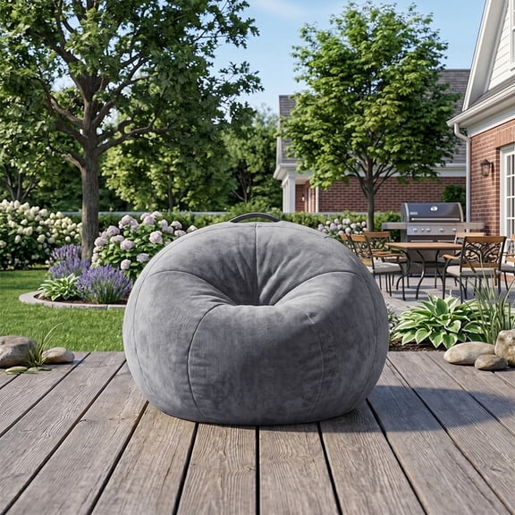 ROFIEJOX Premium Bean Bag Sofa – 31.5" Fluffy Chenille Lounge Chair, Teen & Adult Seat, Gray