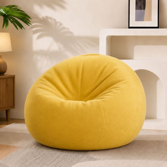 ROFIEJOX 31.5" Soft Fluffy Bean Bag Chair for Teens and Adults, Chenille Puffy Lounge Sofa Seat, Bedroom Floor Chair for Living Room, Dorm, Yellow