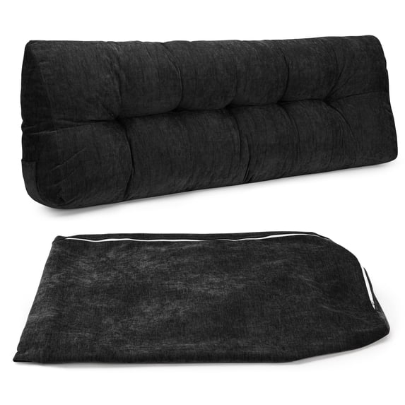 ROFIEJOX Queen Headboard Pillow, 59" x 20" x 7.9" Bed Backrest Pillow with Extra Removable Cover, Tufted Reading Pillow with Side Pockets, Black