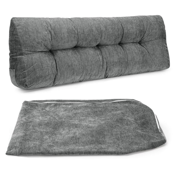 ROFIEJOX Queen Headboard Pillow, 59" x 20" x 7.9" Bed Backrest Pillow with Extra Removable Cover, Tufted Reading Pillow with Side Pockets, Gray