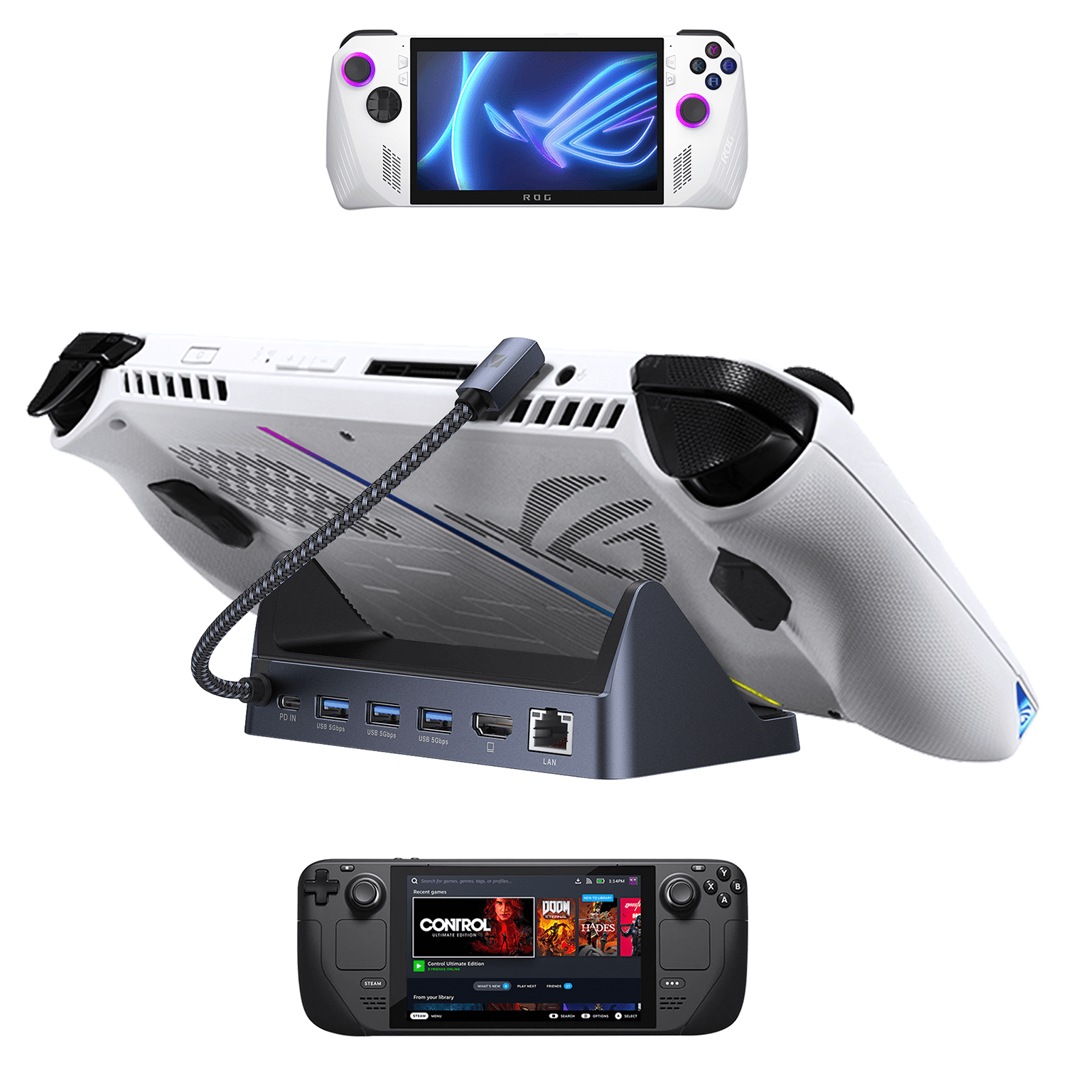 ROG Ally Dock 6-in-1 Hub Docking Station For Steam Deck & ROG Alloy with  HDMI 2.0 4K@60Hz, 100W Charging USB-C Port