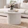 thumbnail image 1 of ROGALIS 31.5" Round Tambour Design Coffee Tables for Living Room, Mid Century Modern Wood Coffee Tablewith Spacious Tabletop, Art Deco Sturdy Circle Coffee Table,Natural White, 1 of 6