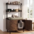 thumbnail image 1 of ROGALIS 55'' Cat Litter Box Enclosure with 2 Shelves and Charging Sockets, Wooden Cat House Hidden Litter Box Furniture, Large Indoor Cabinet for Livingroom and Entryway, Brown, 1 of 7