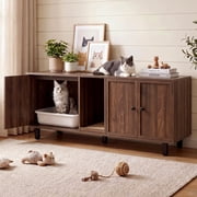 ROGALIS 59" Litter Box Cabinets with Door,Hidden Litter Box Furniture for 2 Cats,Cat Litter Box Enclosure with Cat Scratch Pad,Wooden TV Stand Side Table, Walnut