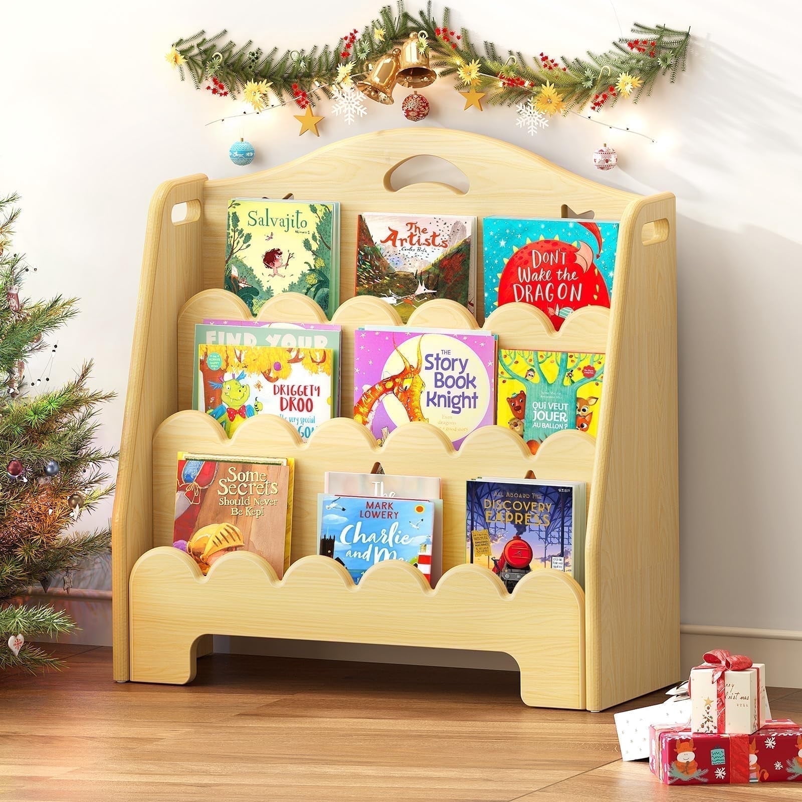 Toy Bool ROGALIS Bookshelf for Kids, 3-Tier Montessori Wooden Toddler Book Rack ...