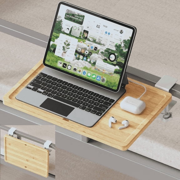 Sofinny Foldable Bedside Shelf Wood, Back to School Essentials, Clip-on Bed Side Table Tray for College Dorm Room Essentials with 2 Cord Holes