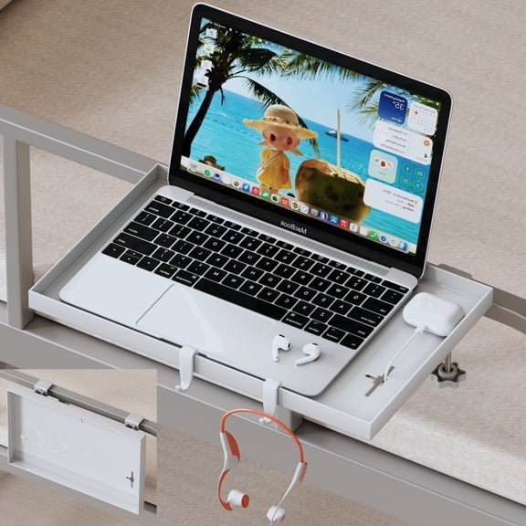 Sofinny Foldable Bedside Shelf, Back to School Essentials, Clip-on Bed Side Table Tray for College Dorm Room Essentials with 3 Cord Holes(White)