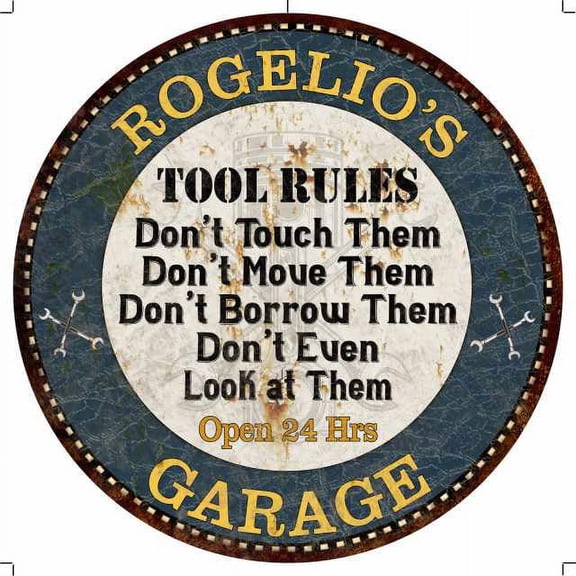 ROGELIO'S Garage Rules 14" Round Metal Sign Garage Wall Decor 100140015434