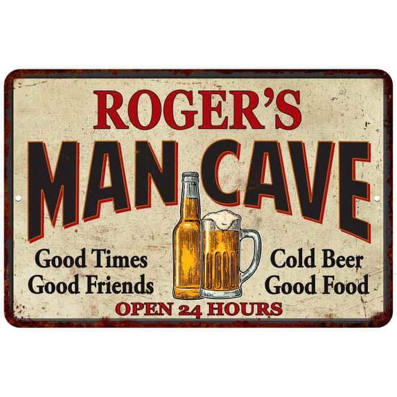 ROGER'S Man Cave Sign 8 x 12 High Gloss Metal 208120011053