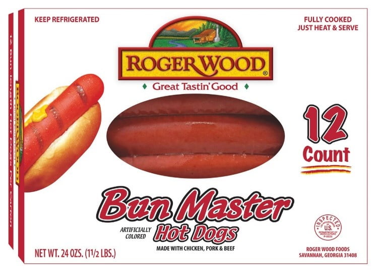 Roger Wood Bun Master Hot Dogs, 24 oz, 12 Count, Fresh, Sausages & Hot Dogs