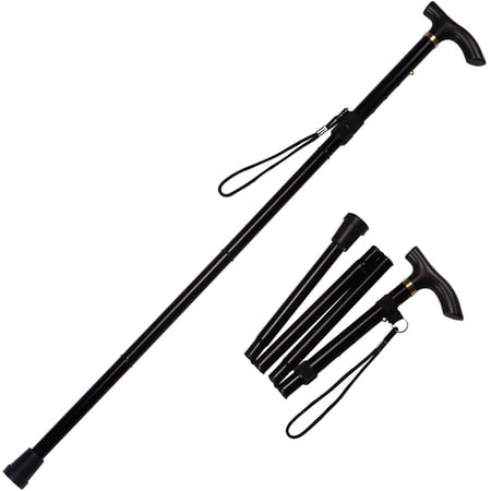 ROGTZ Folding Walking Cane, 5-Level Height Adjustable Walking Stick for Men & Women with Comfortable Plastic T-Handle Portable Walking Stick,Black