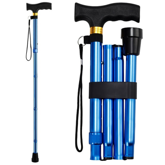 ROGTZ Folding Walking Cane, 5-Level Height Adjustable Walking Stick for Men & Women with Comfortable Plastic T-Handle Portable Walking Stick,Blue