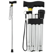 ROGTZ Folding Walking Cane, 5-Level Height Adjustable Walking Stick for Men & Women with Comfortable Plastic T-Handle Portable Walking Stick,Silver
