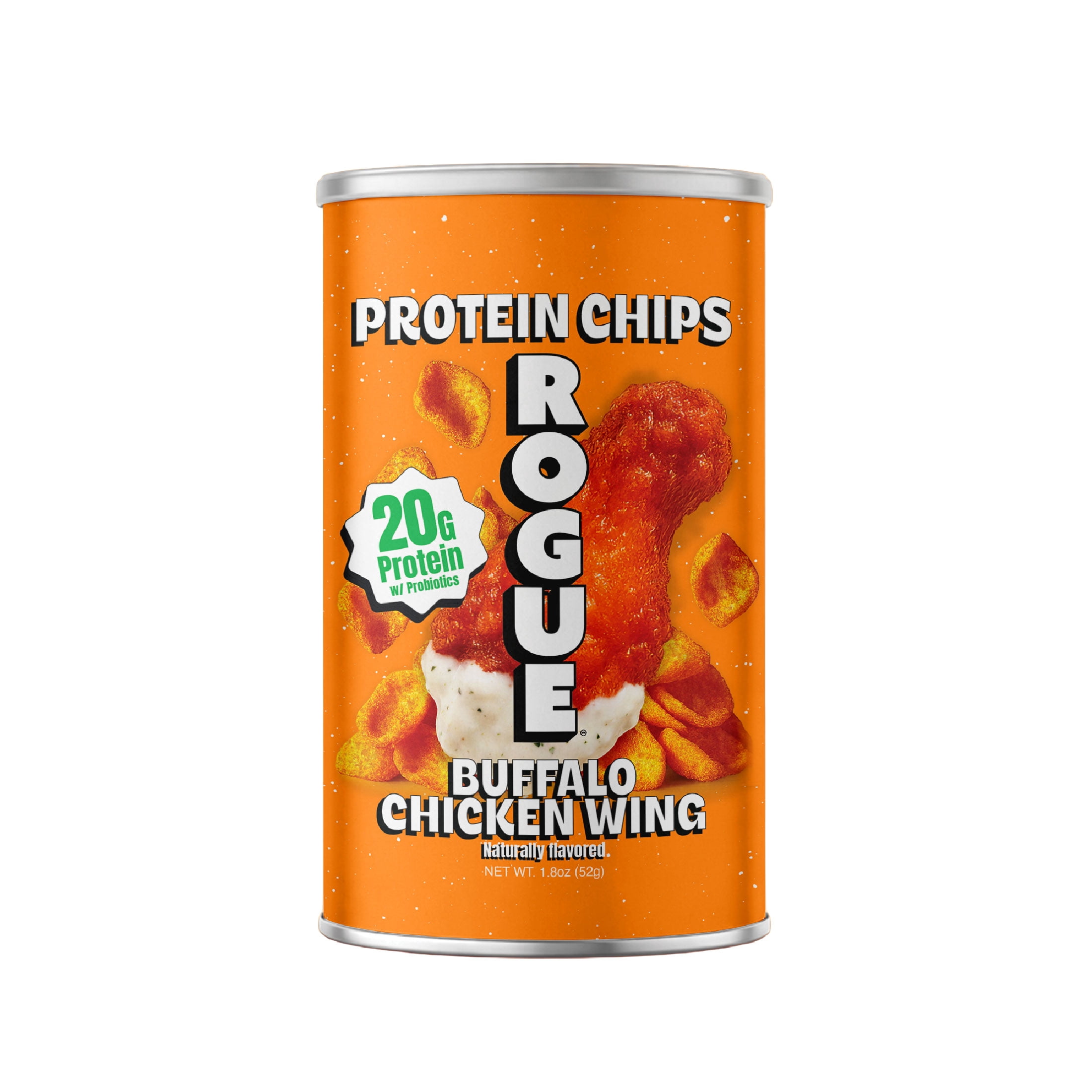 Rogue Snacks, Buffalo Chicken Wing Chips, 20g of Protein, Probiotics, 1.8 oz Can