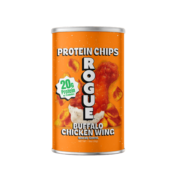 Rogue Protein Snacks, Buffalo Chicken Wing Protein Chips - 20g of Protein, No Seed Oils, No Artificial Ingredients, 1B+ Active Probiotics, Flavor Blasted Healthy Snack, 1.8 oz can
