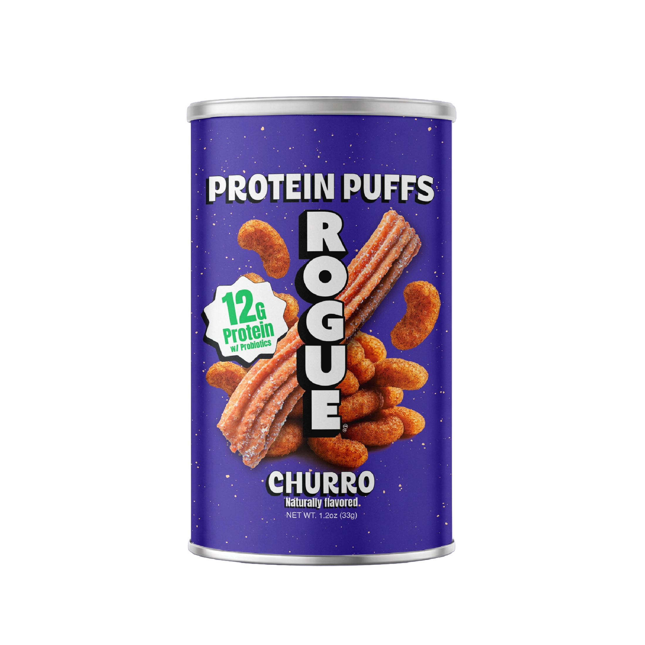 Rogue Snacks, Churro  Puffs, 12g Protein, Probiotics, 1.2 oz Can