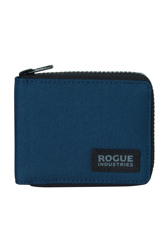 ROGUE WALLET Interior Genuine Leather Wallets for Men - RFID Blocking Robust Outer Nylon Wallets - Full Cash Slot and Expandable Coin Pouch - Gift for Men (Navy) A101