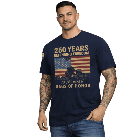 Rags of Honor 250 Years, Defending Freedom, Iwo Jima Flag Graphic Tee Shirt, Men's Sizes S-2XL