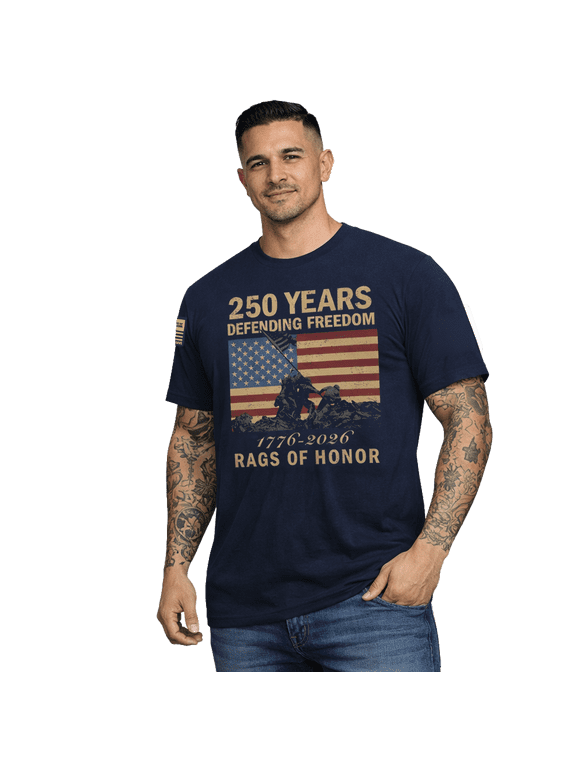 250 Years, Defending Freedom, Iwo Jima Flag Graphic Tee Shirt, Men's Sizes S-2XL
