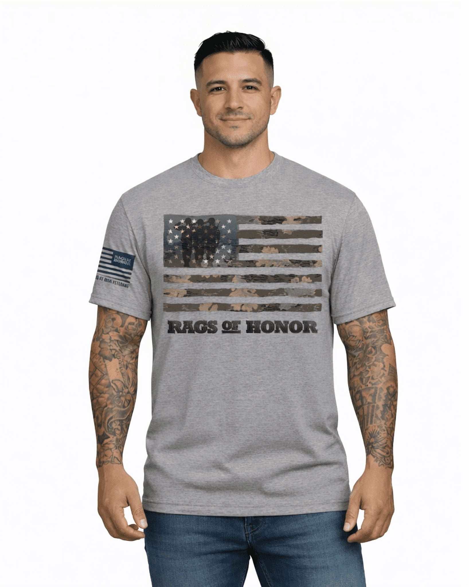 Solider Rags Rags of Honor Soldier Salute Camo Flag Graphic Tee Shirt, Men's Sizes S ...