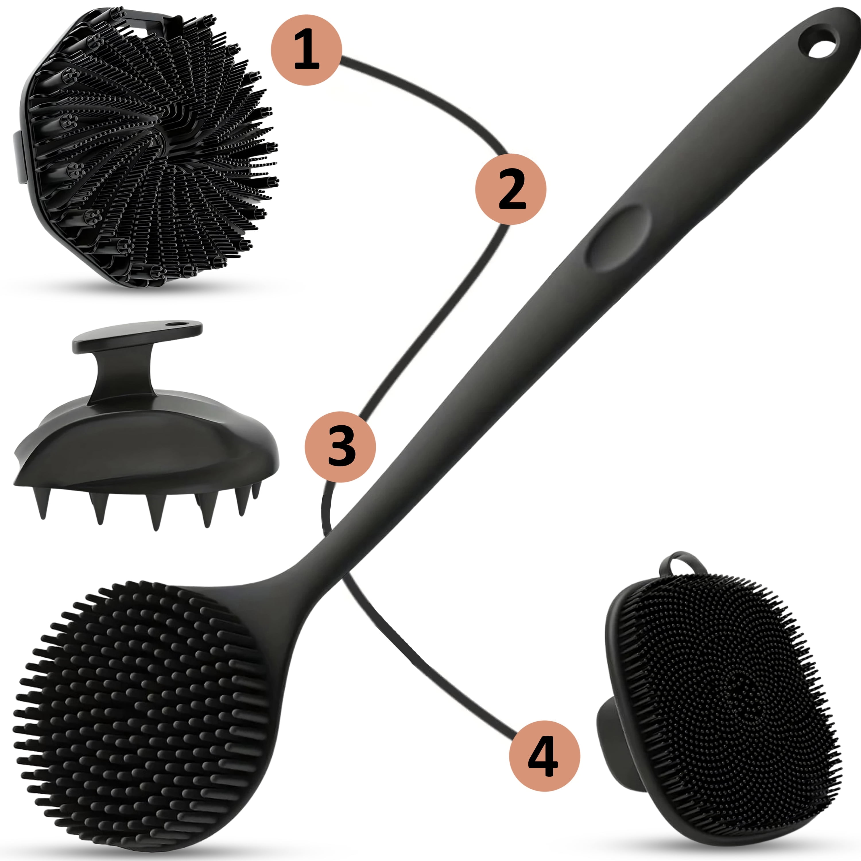 ROHAJSHOP Silicone Body Scrubber, Exfoliating Bath Brush 4 Piece Set ...