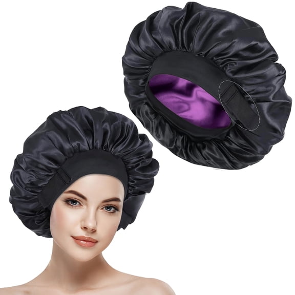 ROHAJSHOP Silk Hair Bonnet with Wide Elastic Band, Sleepling Hair Wrap Cover, Satin Night Sleep Cap for Curly Long Hair Shower Bonnet