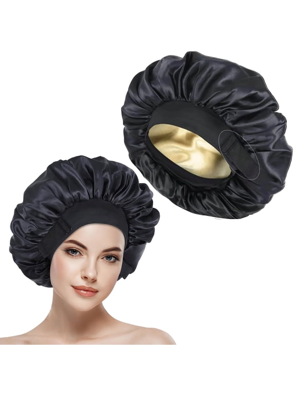 Silk Hair Bonnet with Wide Elastic Band, Sleepling Hair Wrap Cover, Satin Night Sleep Cap for Curly Long Hair Shower Bonnet