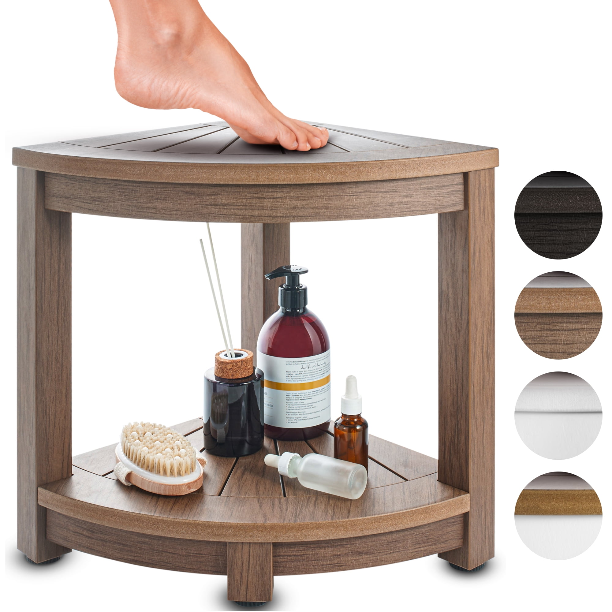 Asta Select Solid Teak Shower Bench With Arms - 20" Portable Spa Seat With Storage Shelf, Fully Assembled For Indoor/Outdoor