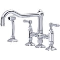 thumbnail image 1 of ROHL Italian Kitchen Acqui Three Leg Bridge Faucet with Metal Levers Sidespray And 9" Reach Column Spout In Polished Chrome, 1 of 7