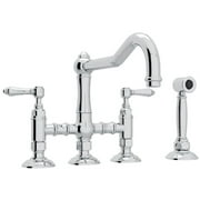 ROHL Italian Kitchen Acqui Three Leg Bridge Faucet with Metal Levers Sidespray And 9" Reach Column Spout In Polished Chrome