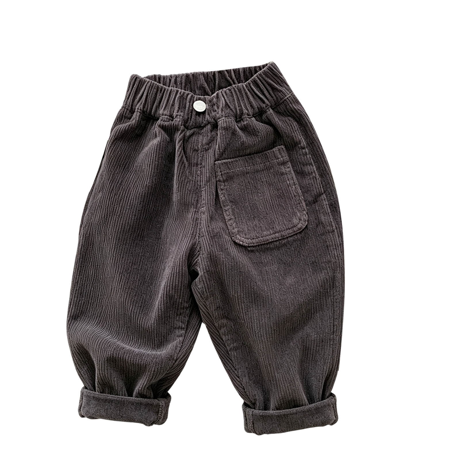ROHUUQUE Boys Corduroy Pants Button Detail Rolled Cuff Elastic Waist ...