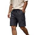 thumbnail image 1 of ROHUUQUE Cargo Shorts for Men Drawstring Elastic Waist Straight Leg Solid Summer Bottoms with Pockets Black, 1 of 9